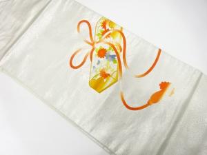 文箱模様　刺繍　名古屋帯